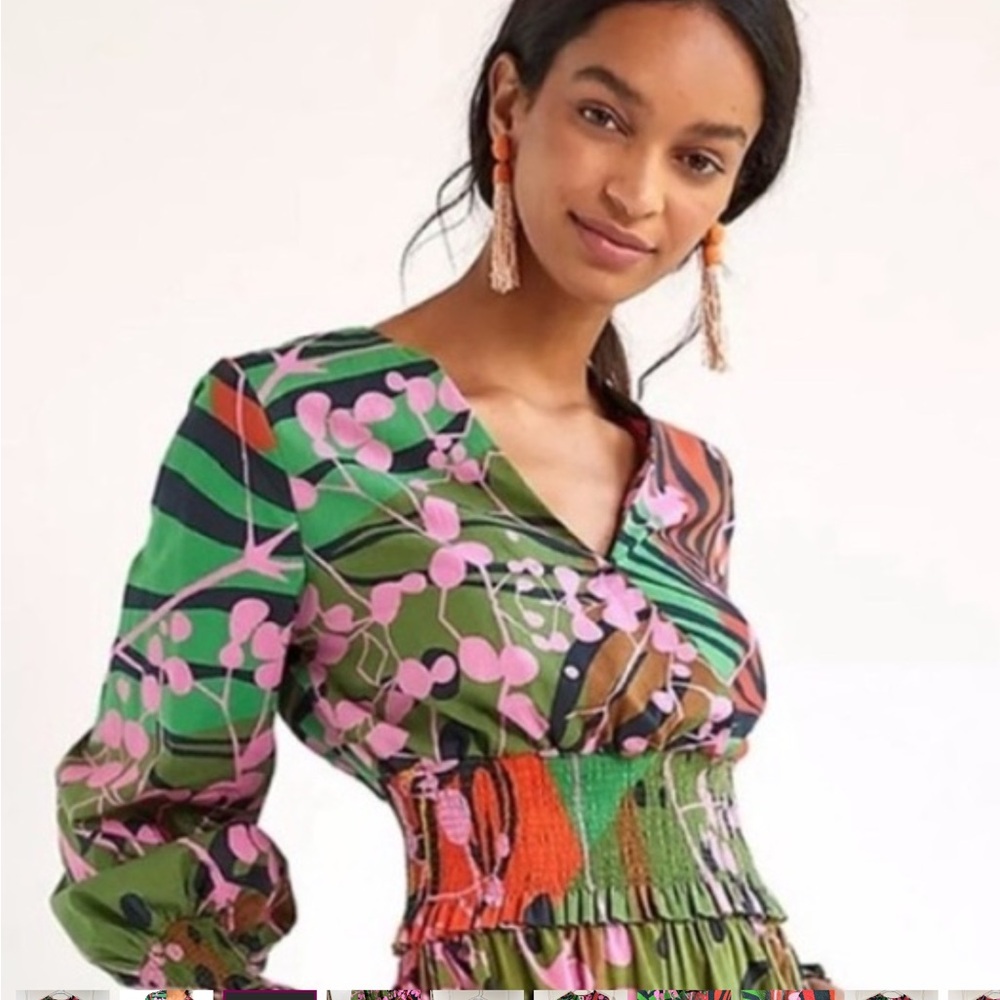 Anthropologie Roopa Pemmaraju Faux Wrap Smocked Waist Top